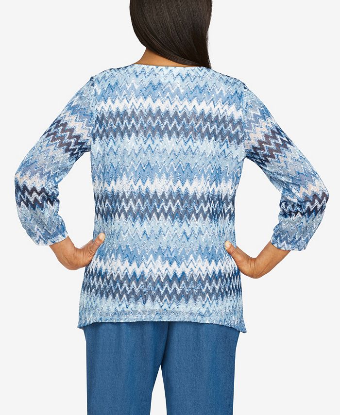 Alfred Dunner Plus Size Summer Breeze Zig Zag Button Down Blouse - Macy's