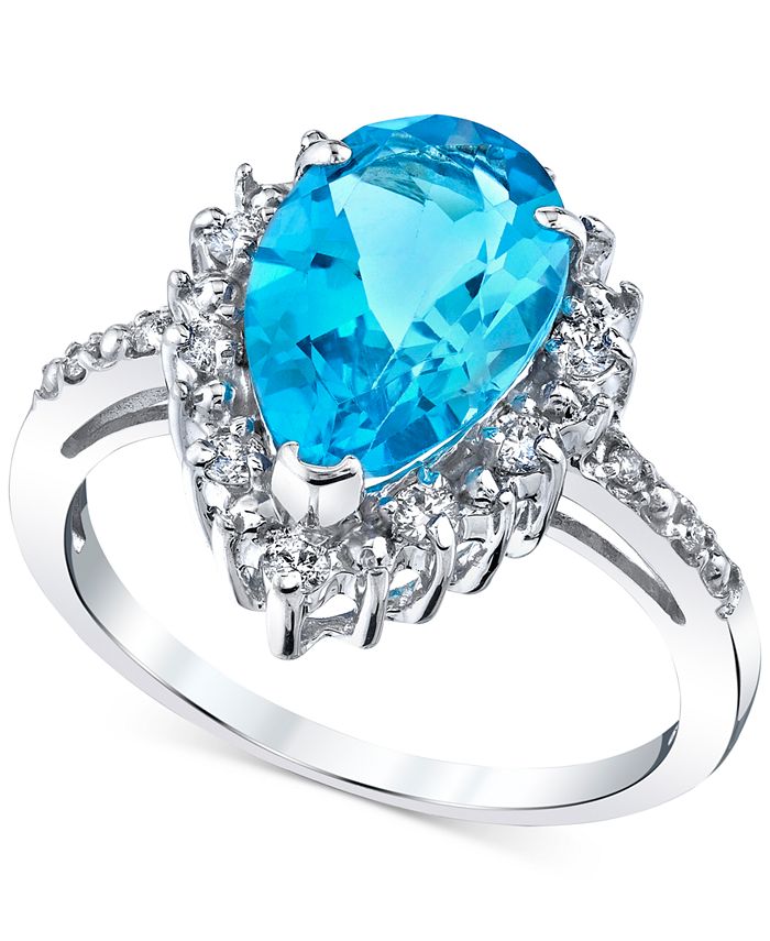 Macy s Blue Topaz 3 5 8 ct. t.w. Diamond 1 4 ct. t.w. Halo