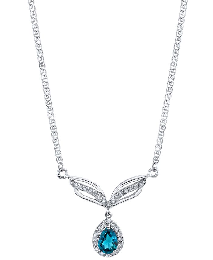 Macy's - Blue Topaz (7/8 ct. t.w.) & Diamond (1/3 ct. t.w.) Fancy 16" Collar Necklace in 14k White Gold