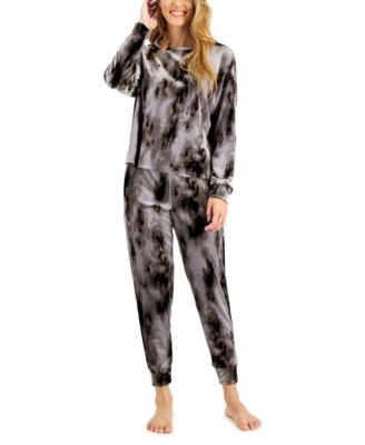 Photo 1 of SIZE M Jenni Velvet Tie dye Long Sleeve Top & Jogger Lounge Set, Grey Created for Macy's