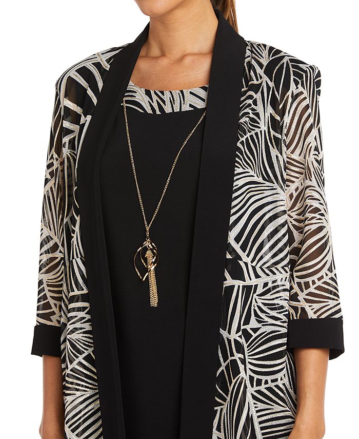 R & M Richards Men's 2 Pc Printed Jacket & Necklace Dress Black Size 12P