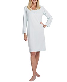 Plus Size Knit Smocked-Front Long Sleeve Short Nightgown