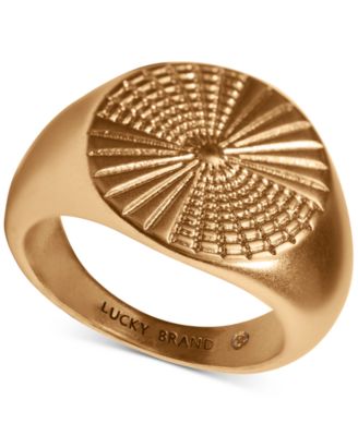 Gold-Tone Etched Sunburst Signet Ring 