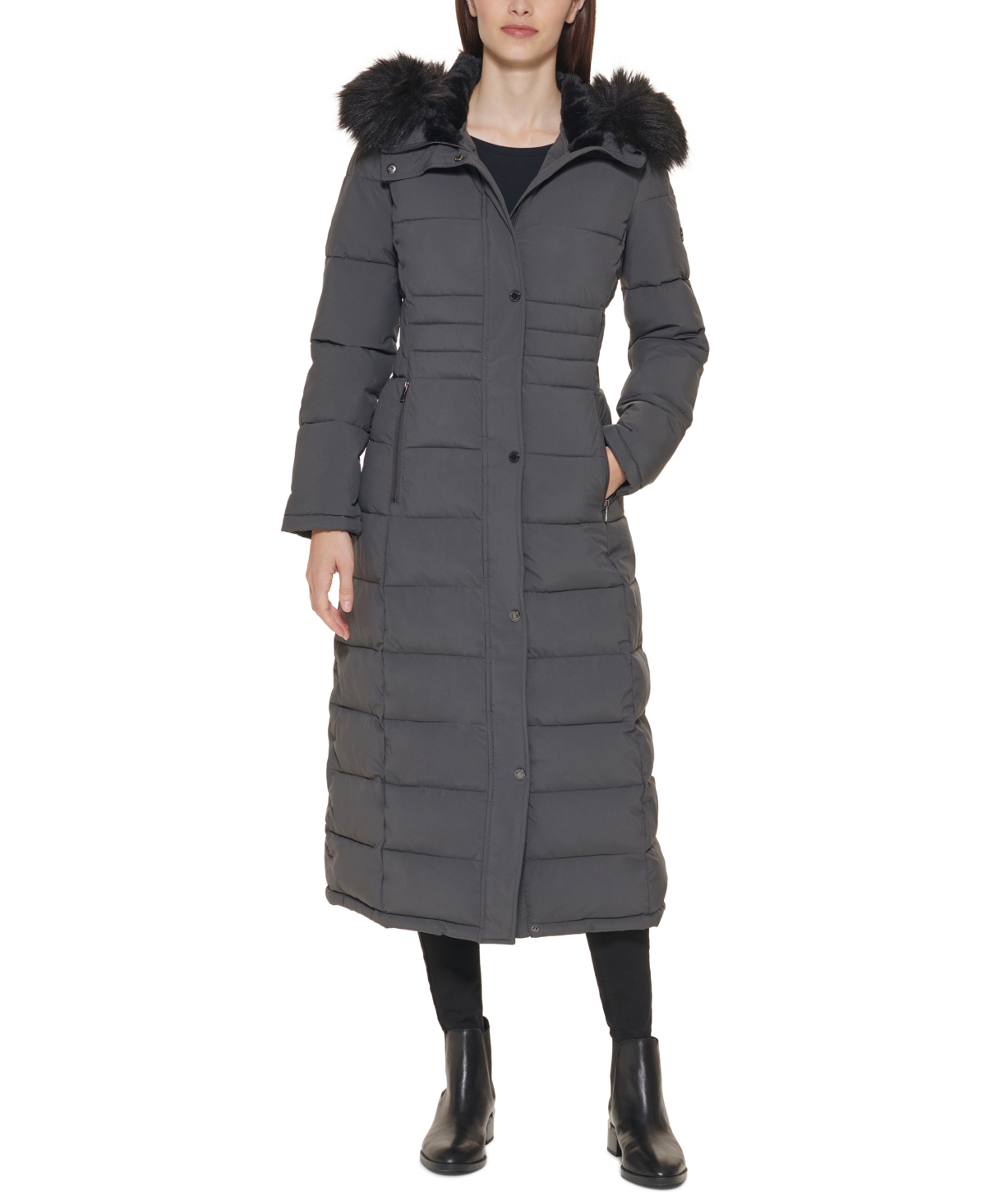 Calvin Klein Women's Faux-Fur-Trim Hooded Maxi Puffer Coat