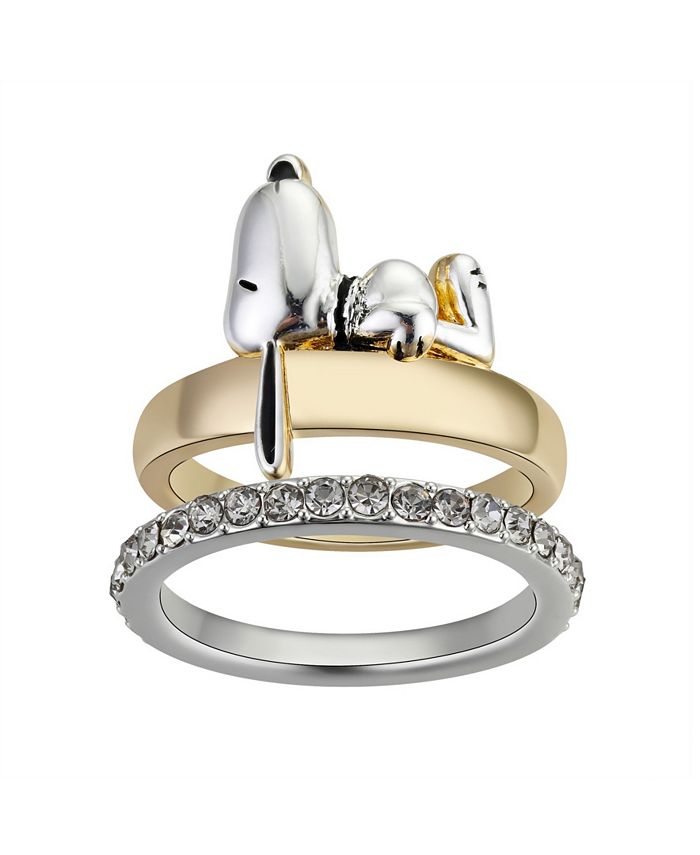 Peanuts Two Tone Crystal Snoopy Ring Duo 2 Piece Macy s