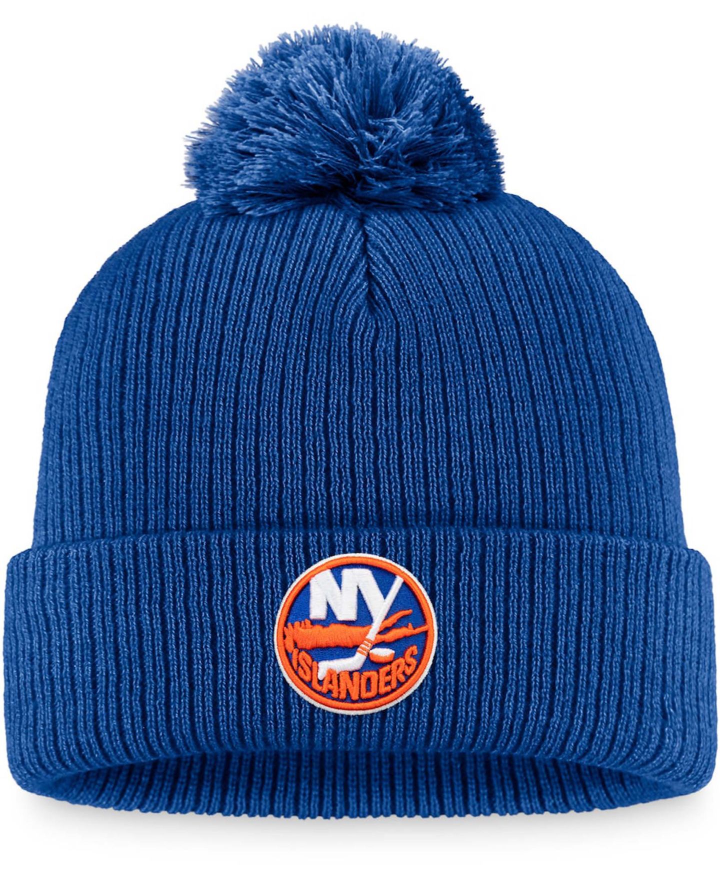 Мужская шапка Fanatics Royal New York Islanders Core Primary Logo Cuffed Knit Hat with Pom — фото 2