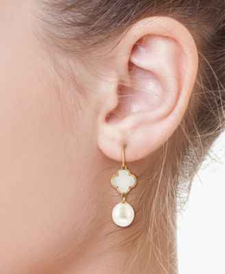 EFFY&reg; Mother-of-Pearl & Freshwater Pearl (9-1/2mm) Drop Earrings in 14k Gold