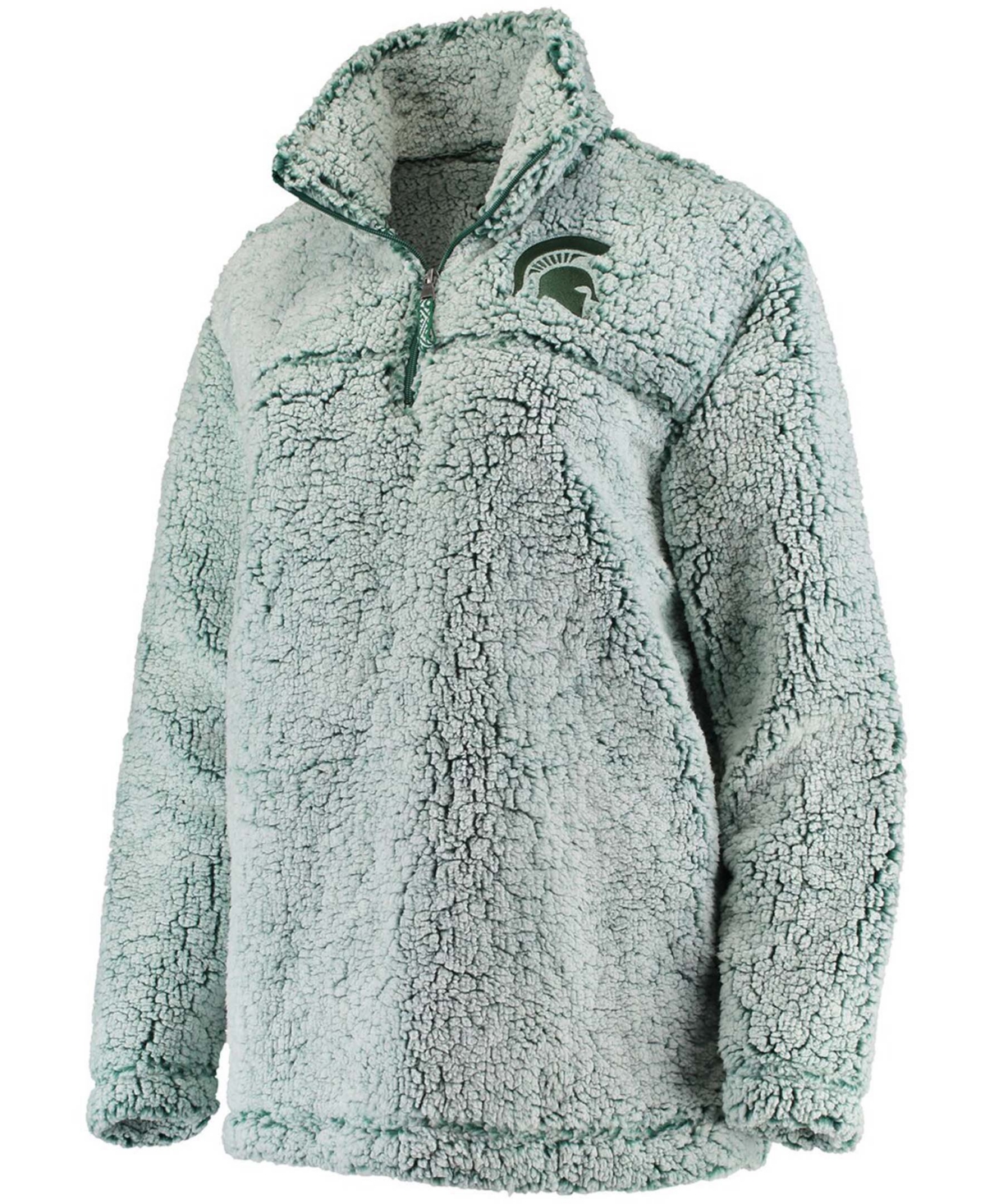 Women's Green Michigan State Spartans Sherpa Super Soft Quarter Zip Pullover Jacket - Green