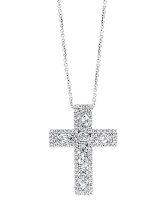 EFFY Collection - Diamond Baguette & Round Cluster 18" Cross Pendant Necklace (1 ct. t.w.) in 14k White Gold