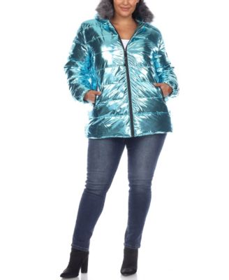 Plus Size Metallic Puffer Coat with Hoodie