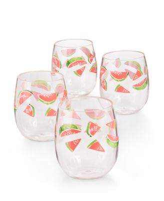 Martha Stewart Collection - BBQ Watermelon Acrylic Stemless Wine Glasses, Set of 4