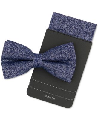 Tallia - Men's Navy Iridescent Glitter Bow Tie & Pocket Square
