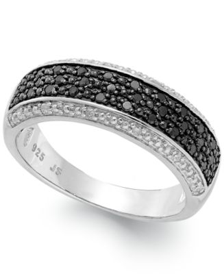 Macy's Black Diamond and White Diamond Accent Band in Sterling Silver ...