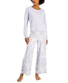 Ribbed Henley Pajama Top & Ribbed Tie-Dyed Pajama Pants, Created for Macy's