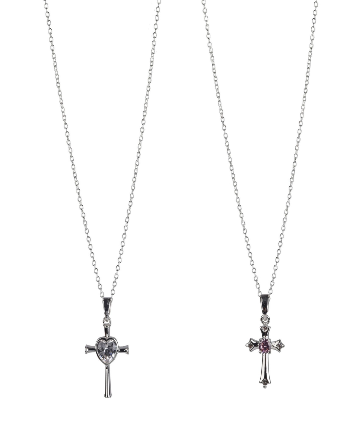 Fine Silver Plated Cross Pendant Mommy and Me Necklace Set, 2 Piece - Pink