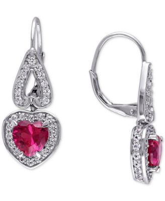 Macy's - Lab-Grown Ruby (3-1/5 ct. t.w.) & Lab-Grown White Sapphire (1-3/4 ct. t.w.) Heart Drop Earrings in Sterling Silver