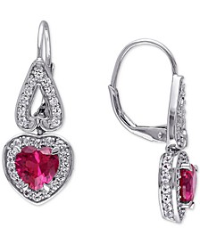 Lab-Created Ruby (3-1/5 ct. t.w.) & Lab-Created White Sapphire (1-3/4 ct. t.w.) Heart Drop Earrings in Sterling Silver
