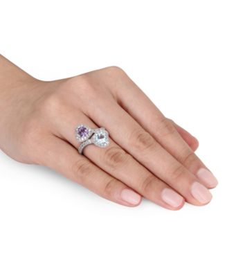 Amethyst (5/8 ct. t.w.), Blue Topaz (7/8 ct. t.w.), & Lab-Grown White Sapphire (7/8 ct. t.w.) Heart Bypass Ring in Sterling Silver