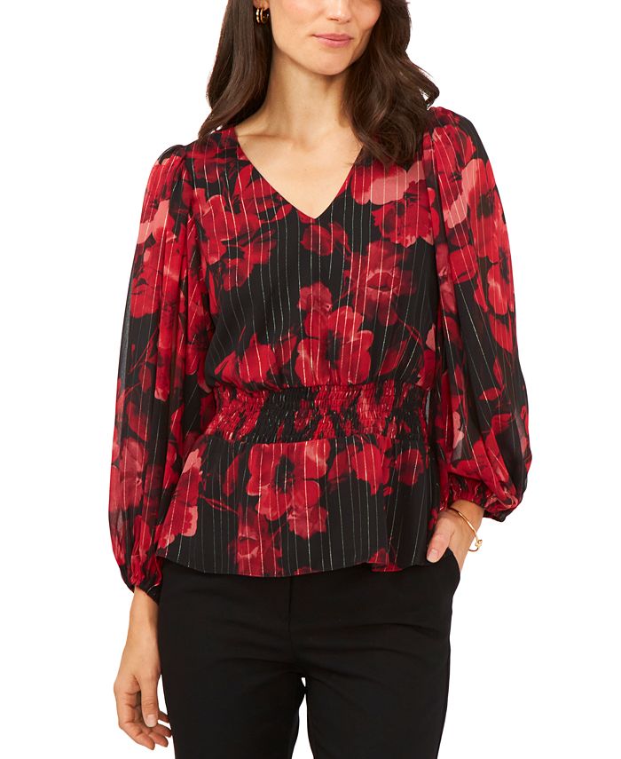 MSK Floral Print Smocked Waist Top Macy s