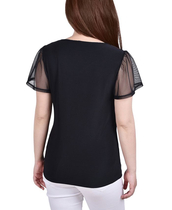 NY Collection Petite Studded Short Flutter Sleeve Top & Reviews - Tops ...