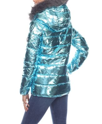 Women's Metallic Puffer Coat With Hoodie