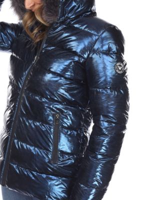 Women's Metallic Puffer Coat With Hoodie