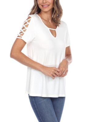 Women's Keyhole Neck Cutout Short Sleeve Top
