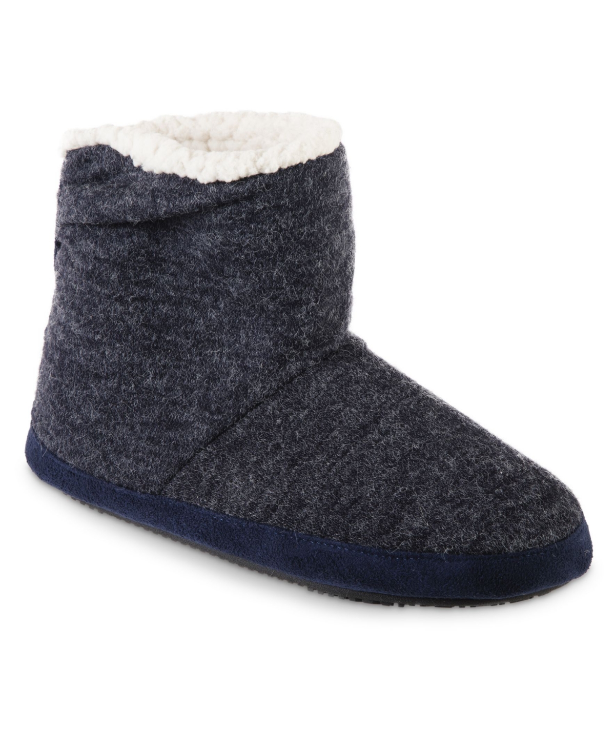 Shop Isotoner Signature Women's Microsuede And Heathered Knit Marisol Boot Slipper, Online Only In Navy,blue