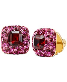 Gold-Tone Red Stone & Pink Pavé Stud Earrings