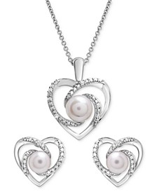 Cultured Freshwater Pearl (6mm) & Diamond Accent Heart Necklace and Earring Collection