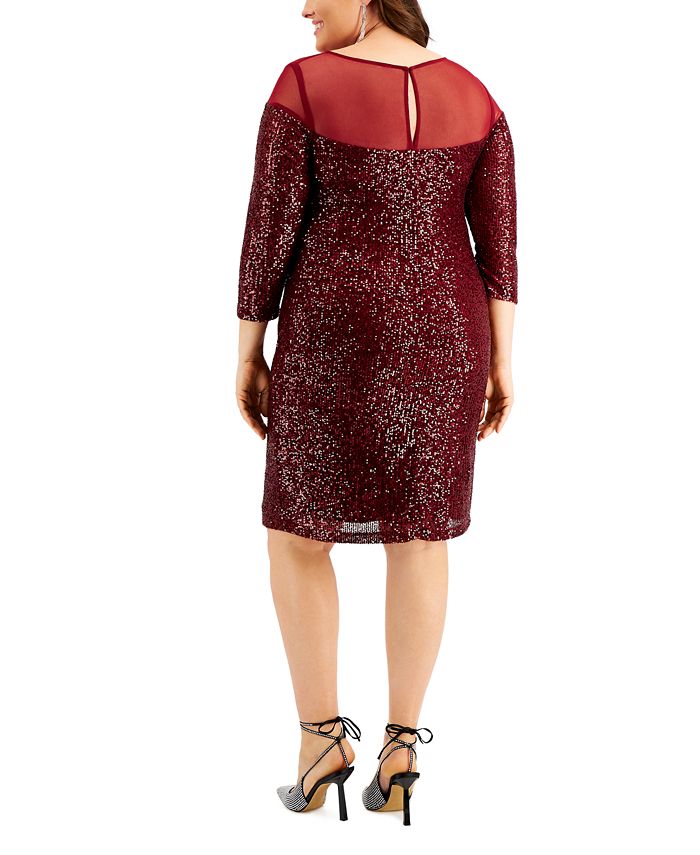 R & M Richards Plus Size Illusion-Yoke Sequin Dress - Macy's