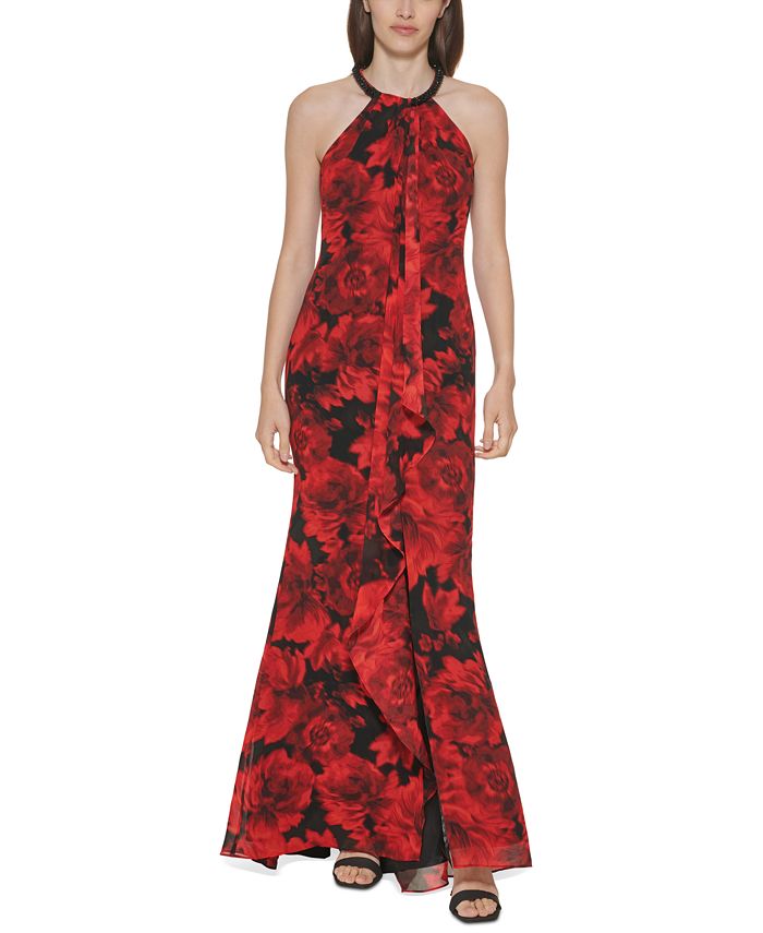 Calvin Klein Drapey Embellished Gown - Macy's