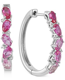 Lab-Created Ruby (1-1/3 ct. t.w.) & Lab-Created Pink Sapphire (2 ct. t.w.) Small Hoop Earrings in Sterling Silver, 1"