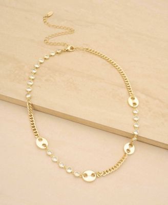 Mixed Gold-Plated Chain Necklace With Cubic Zirconia
