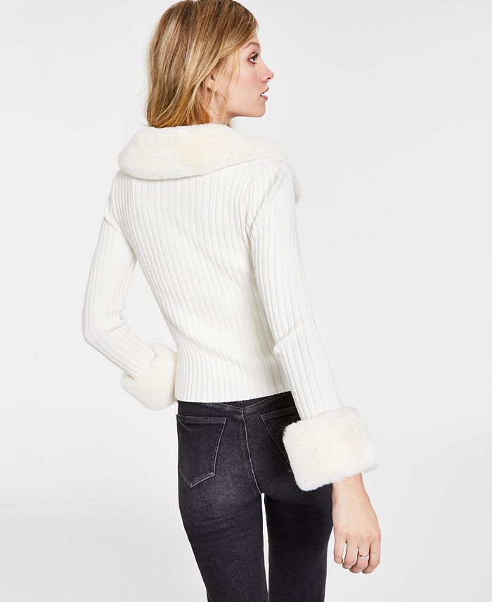 LEYDEN Ribbed FauxFurTrim Sweater Macy's