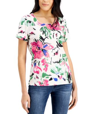 Karen Scott - Petite Floral-Print Scoop-Neck T-Shirt