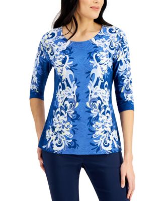 JM Collection - Petite Swirl Oasis Jacquard Top