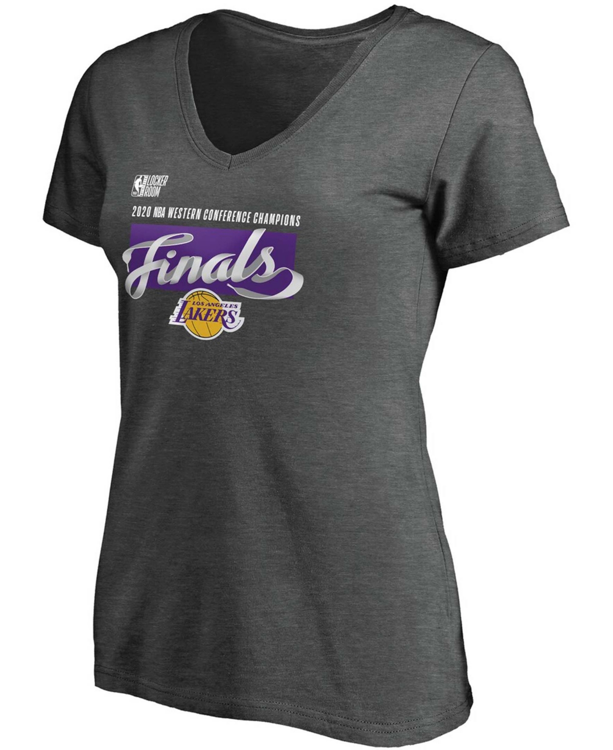Women'sLos Angeles Lakers 2020 Western Conference Champions Locker Room V-Neck T-shirt - Heathered Charcoal