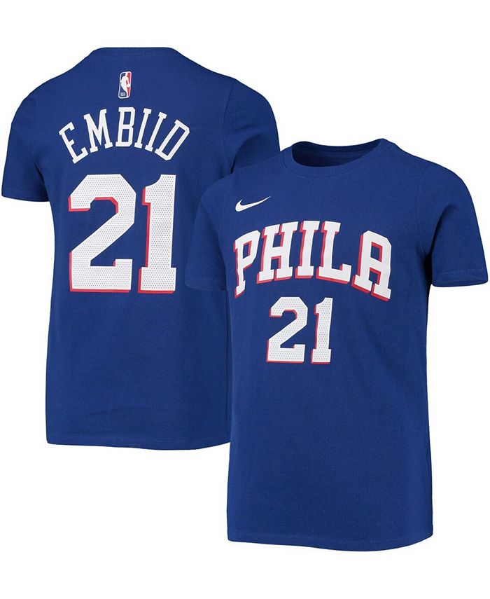 Youth Nike Joel Embiid Royal Philadelphia 76ers Logo Name & Number Performance T-Shirt
