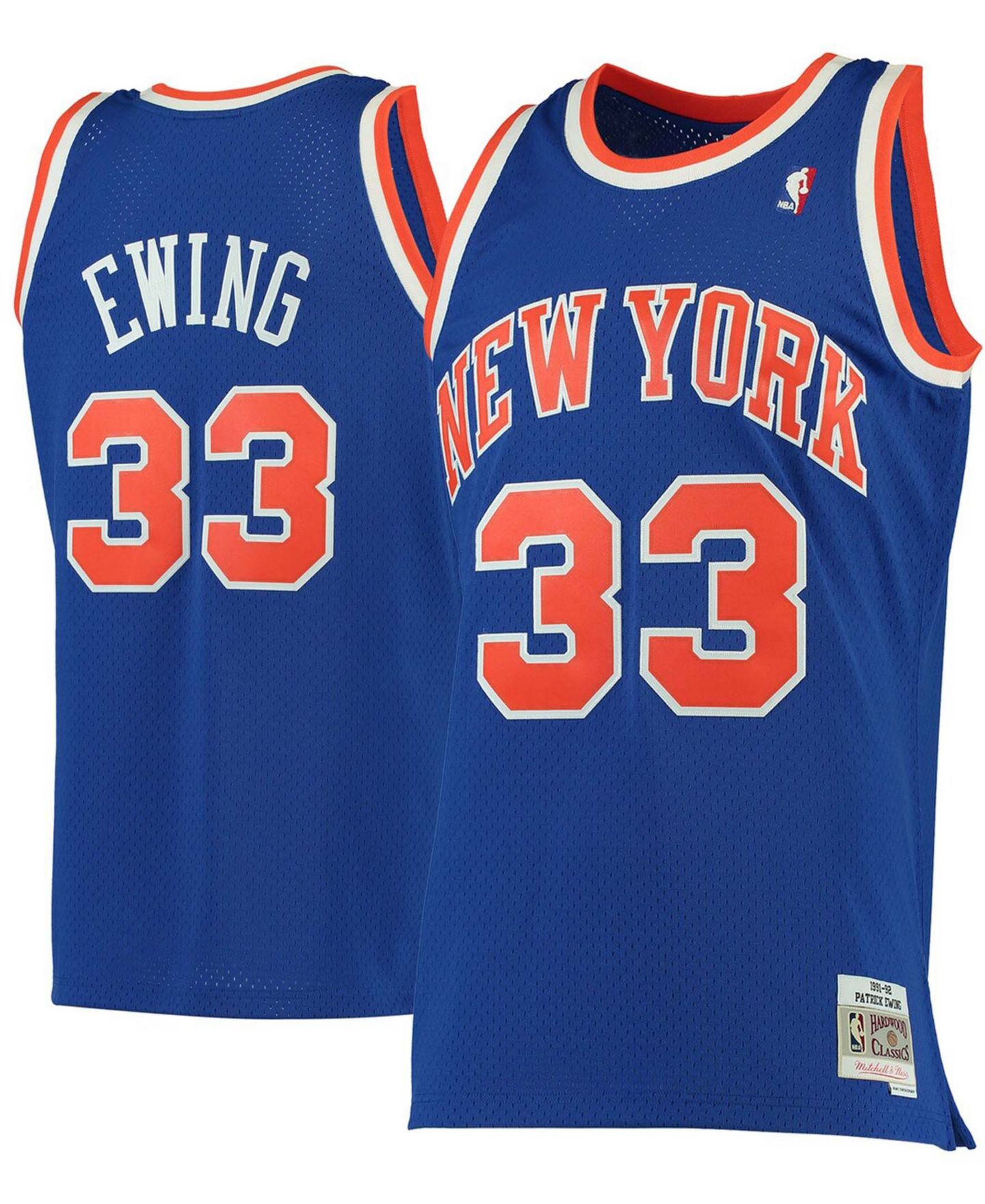 Мужской топ Mitchell & Ness Patrick Ewing Blue New York Knicks 1991-92 Hardwood Classics Swingman Jersey — фото 2
