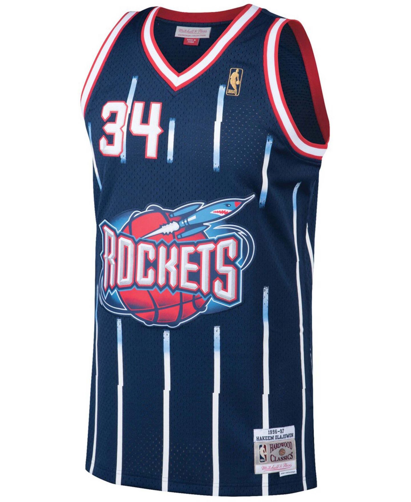 Мужской топ Mitchell & Ness Hakeem Olajuwon Navy Houston Rockets 1996-97 Hardwood Classics Swingman Jersey — фото 3