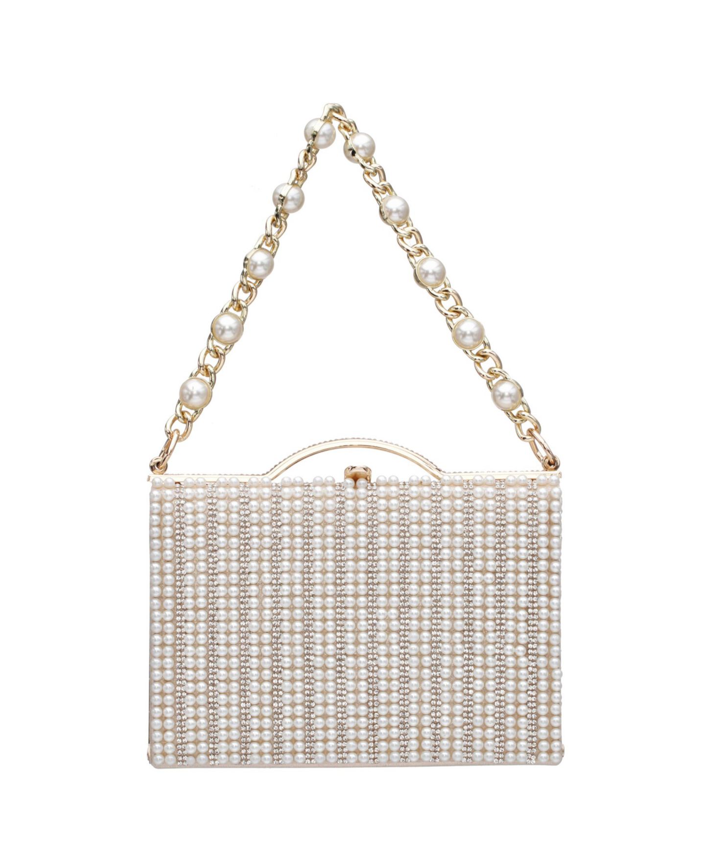 Женские клатчи Nina Imitation Pearl and Crystal Minaudiere, цвет: Белый — фото 1