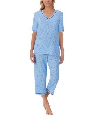 Printed Elbow-Sleeve Top & Capri Pants Pajama Set