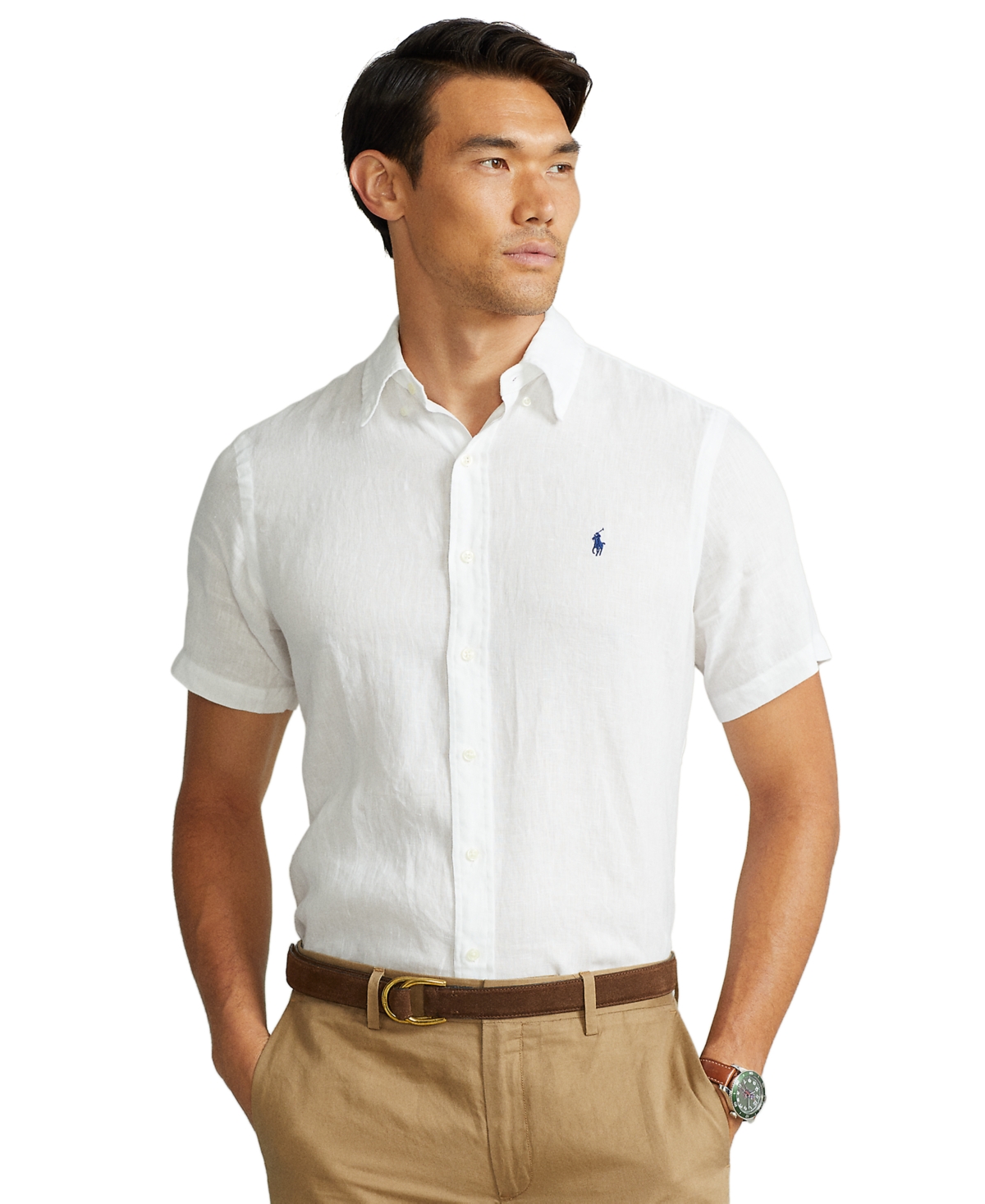 Polo Ralph Lauren Men's Short-Sleeve Linen Button-Up - White