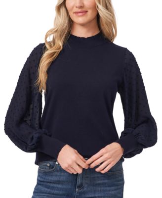 CeCe Mockneck Contrast Sleeve Sweater 