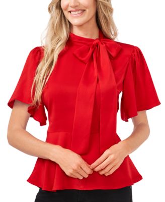CeCe - Tie-Neck Peplum Hem Blouse