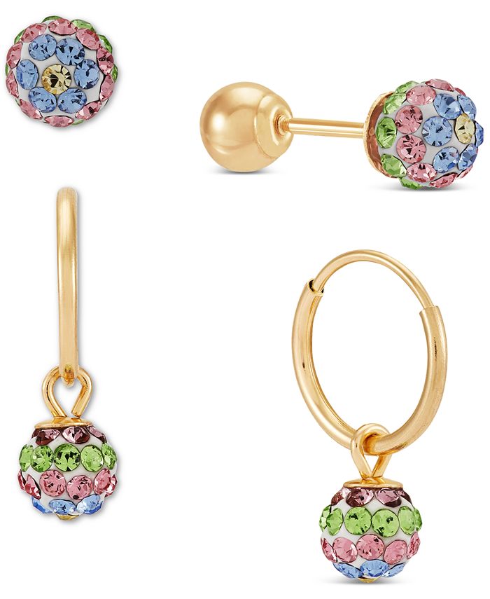 Macy's Children's 2-Pc Set Multicolor Crystal Reversible Stud & Dangle Hoop  Earrings in 14k Gold-Plated Sterling Silver & Reviews - Earrings - Jewelry  & Watches - Macy's