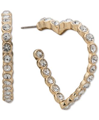 Photo 1 of Anne Klein Gold-Tone Crystal Heart Hoop Earrings