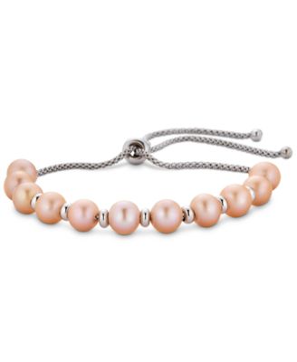 Macy's - Pink Cultured Freshwater Pearl & Polished Bead Bolo Bracelet in Sterling Silver (Also in White Cultured Freshwater Pearl)