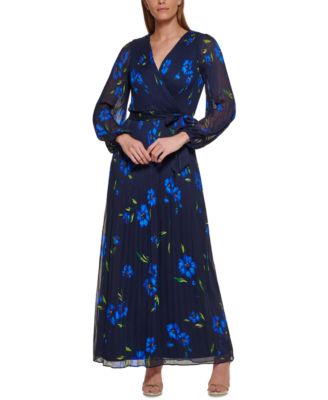 DKNY - Floral-Print Balloon-Sleeve Pleated Gown